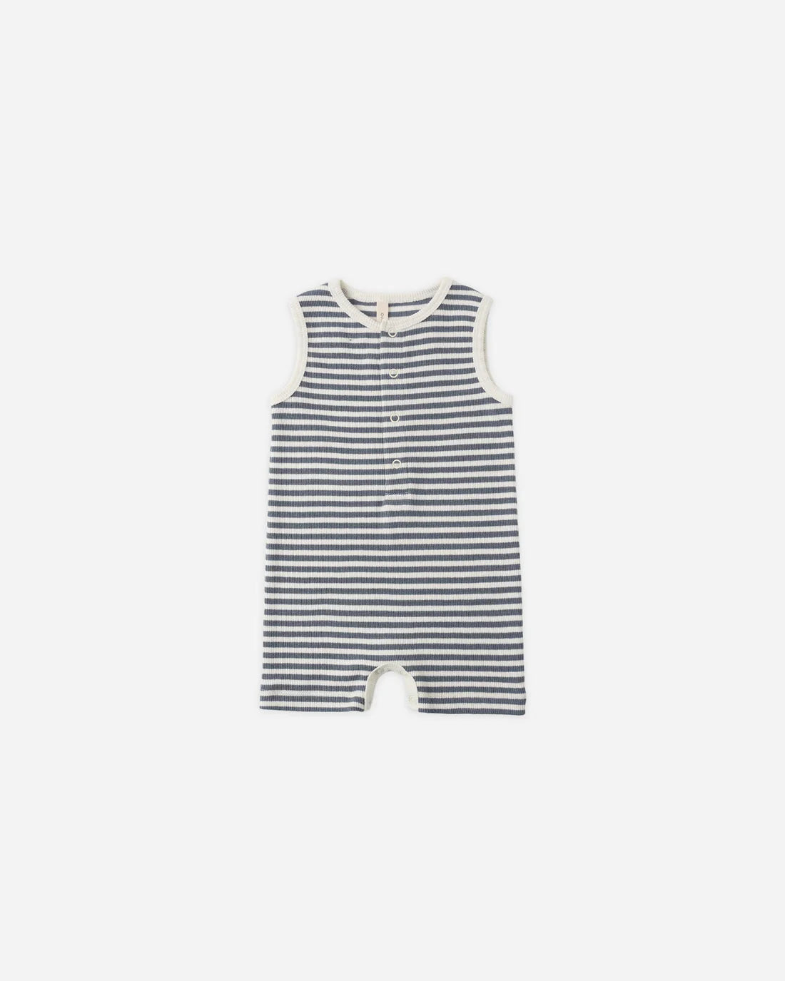 Ribbed Henley Romper Ocean Stripe