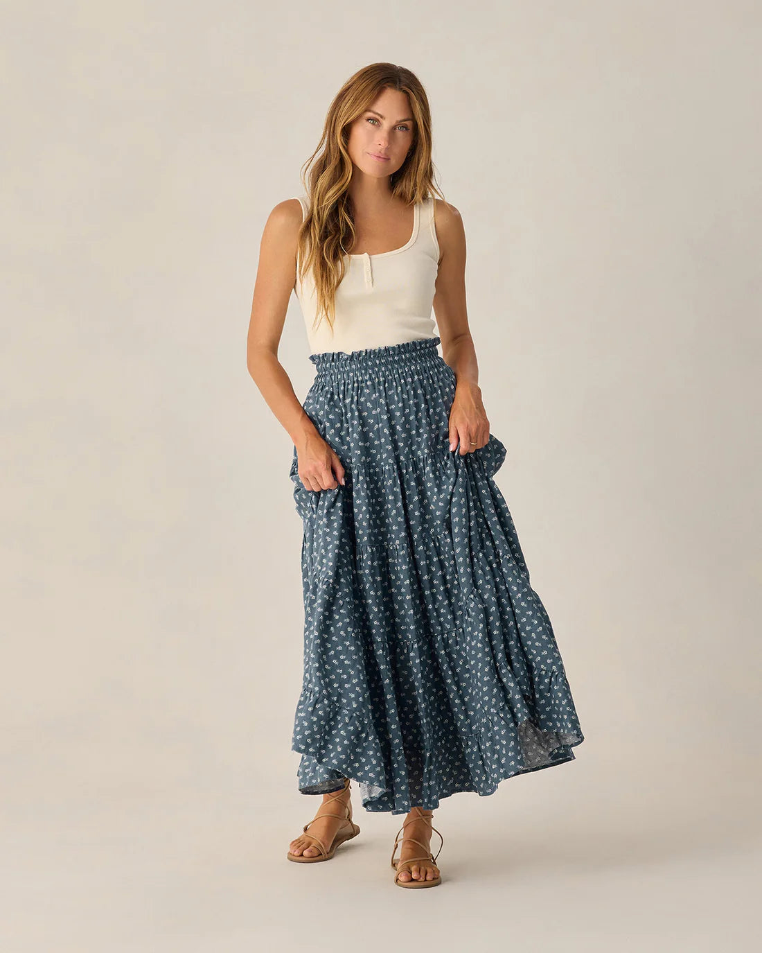Women's Ruffle Tiered Maxi Skirt Ditsy