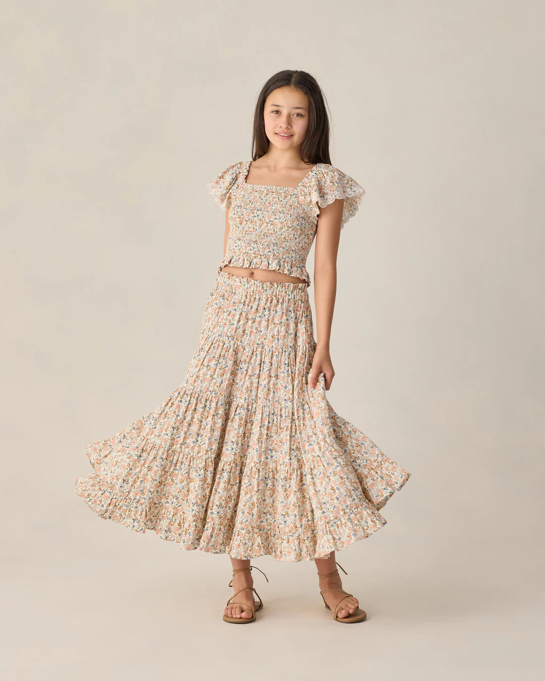 Teen Ruffle Tiered Maxi Skirt Flower Fields