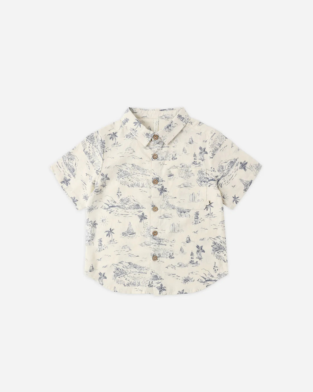 Collared Short Sleeve Shirt Ocean Toile