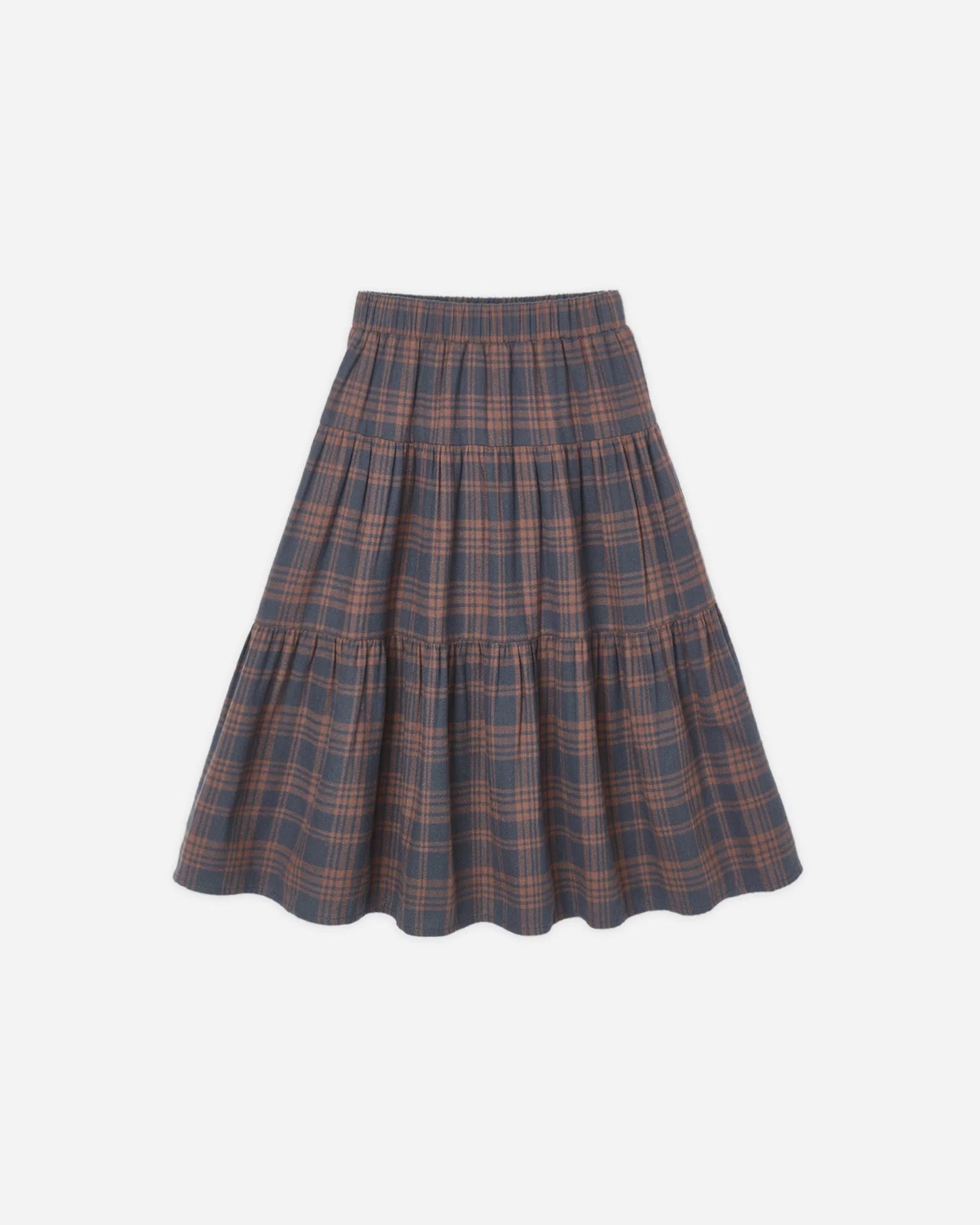Tiered Midi Skirt Midnight Plaid