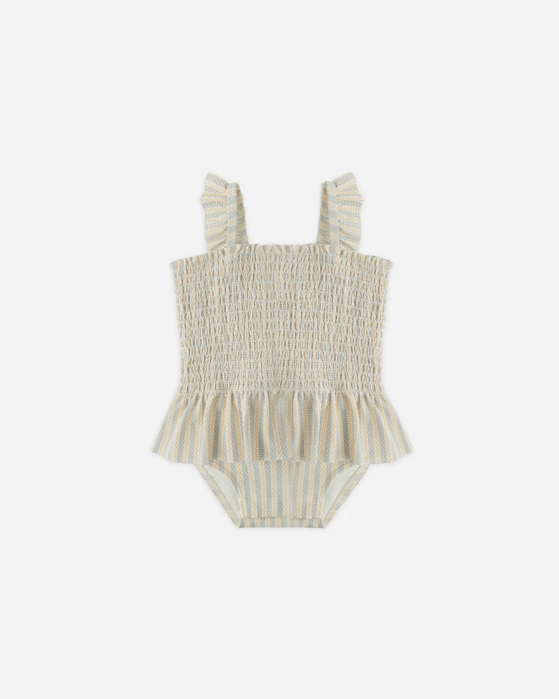 Smocked One-Piece Swimsuit Blue + Butterscotch Stripe