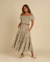 Ruffle Tiered Maxi Skirt Blue Ditsy