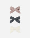 Bow W. Clip, Set of 3 || Mauve, Indigo, Ivory