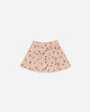 Button Front Mini Skirt Blossom Embroidery