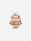 Ruffled One-Piece Swimsuit Clay Stripe