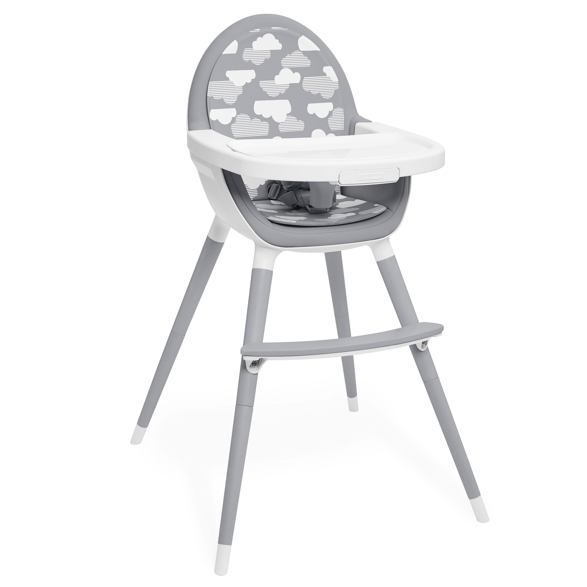 Skip Hop Tuo convertible high chair in grey with clouds pattern