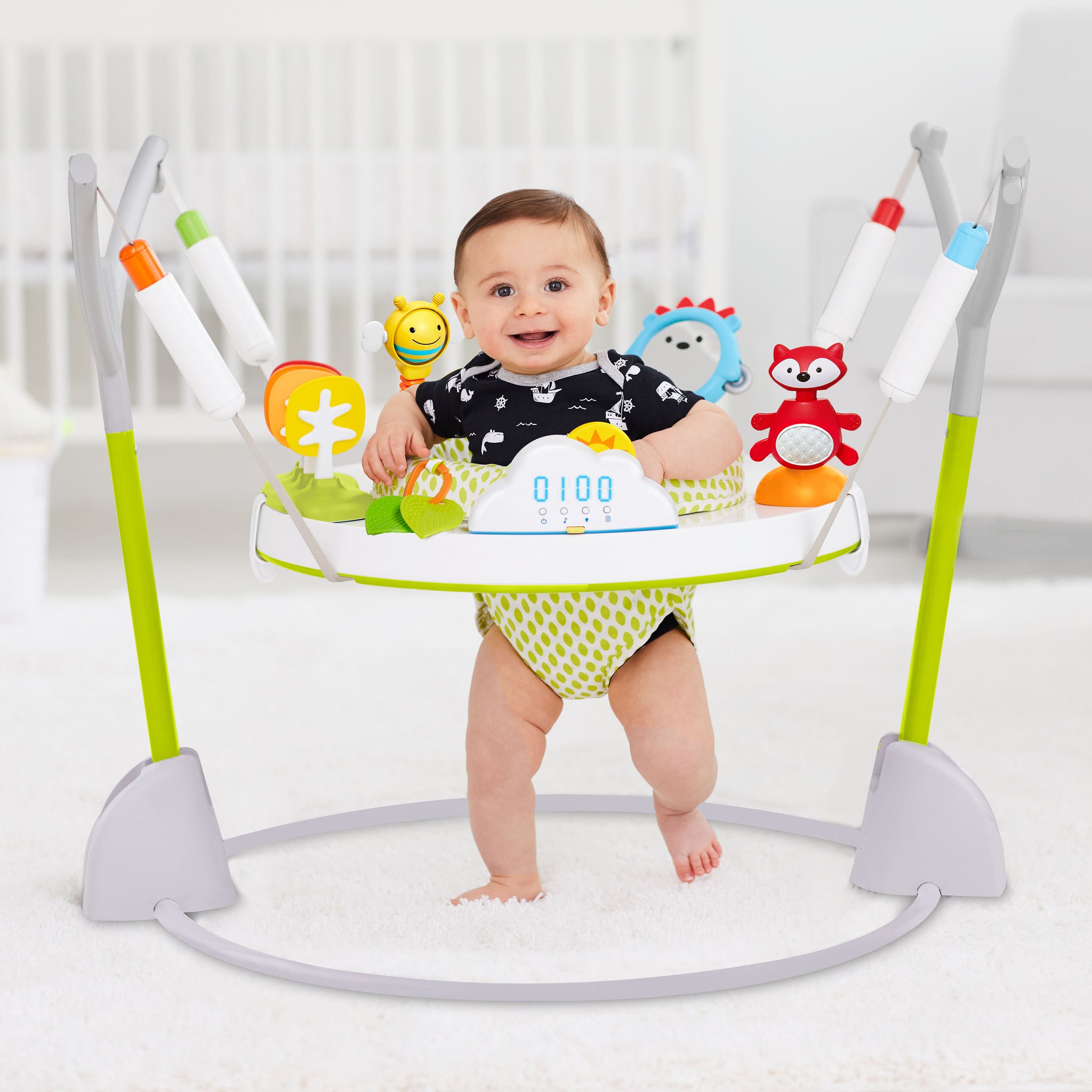 Skip Hop Jumpscape Activity Jumper with 360-degree rotating seat for babies