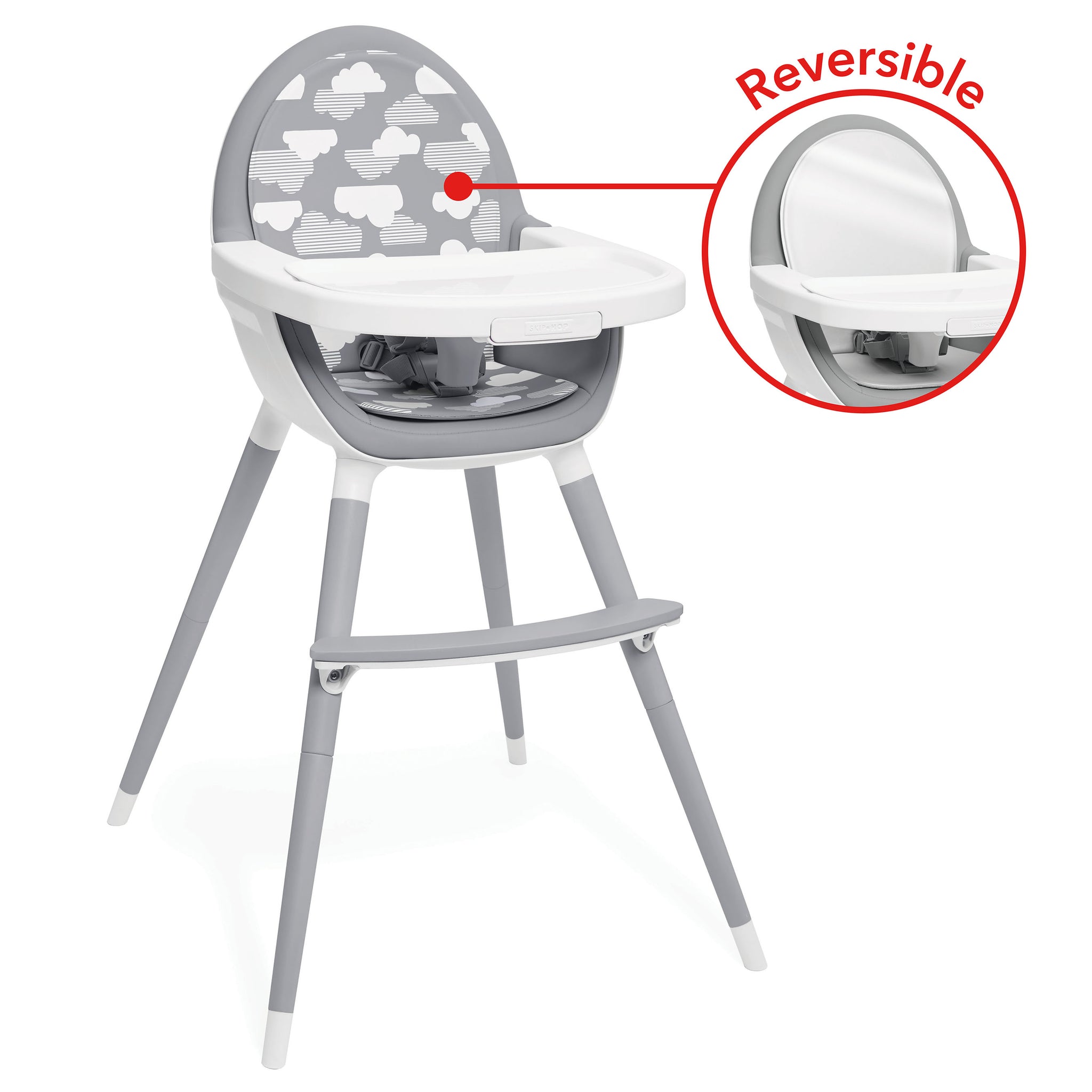 Skip Hop Tuo convertible high chair in grey with clouds pattern