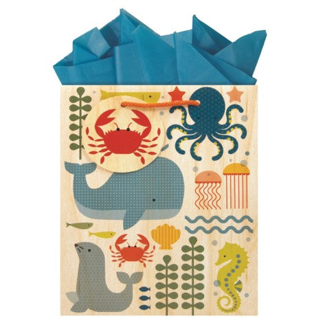 Gift Wrap Company ocean parade medium gift bag with twill ribbon handles
