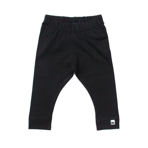 Little & Lively black baby leggings with pitched waistband for diaper room